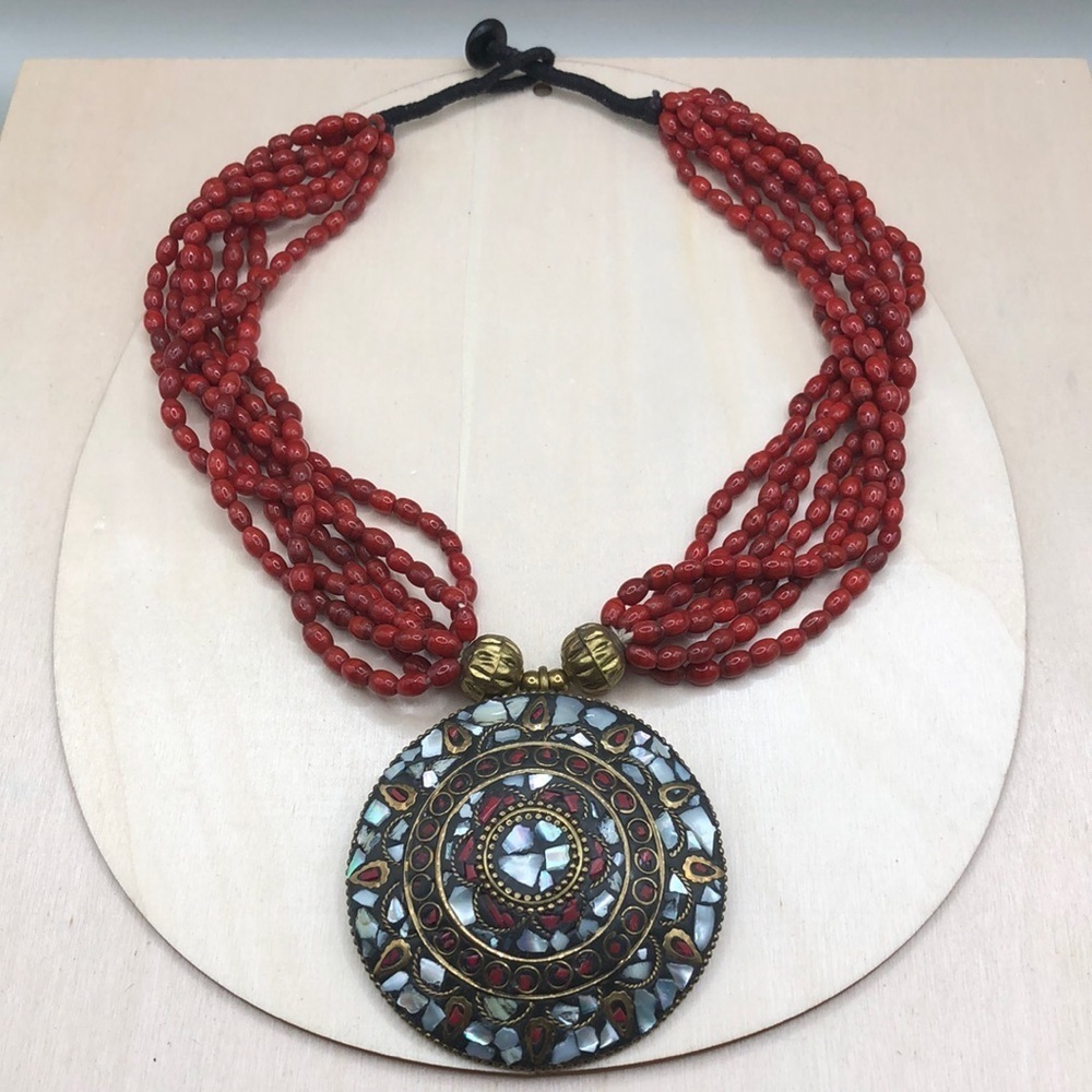 Artisan handcrafted Tibet Nepal  Souvenir Necklace Boho Statement Tribal